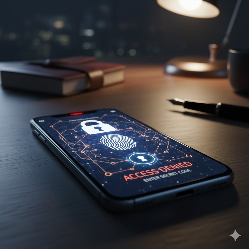 Celular trancado, símbolo de segredo.